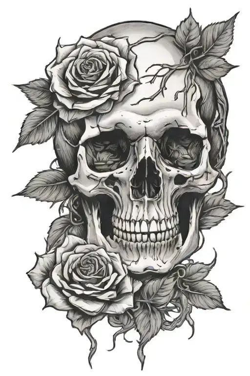 skull hand holding a withered rose  tattoo design idea