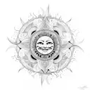 sun with mandala line design inside it, no eyes tattoo design idea