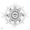 sun with mandala line design inside it, no eyes tattoo design idea