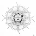 sun with mandala line design inside it, no eyes tattoo design idea