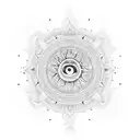 sun with mandala line design inside it tattoo design idea