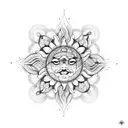 sun with mandala line design inside it tattoo design idea