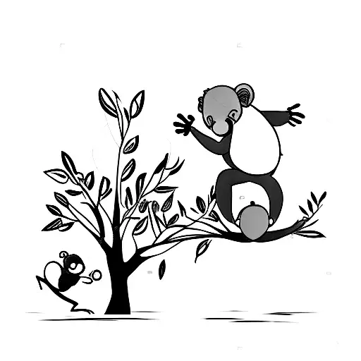 A koala and monkey swinging together on a tree branch tattoo design idea