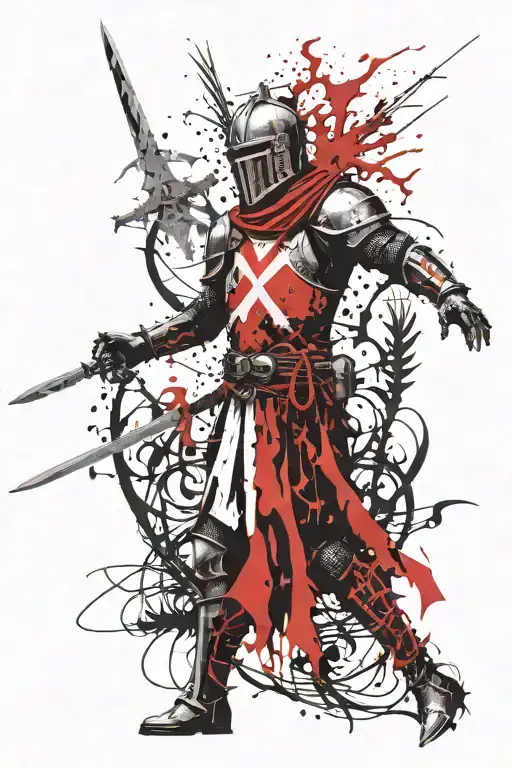 knights templar knight and scottish thistle intertwined tattoo design idea