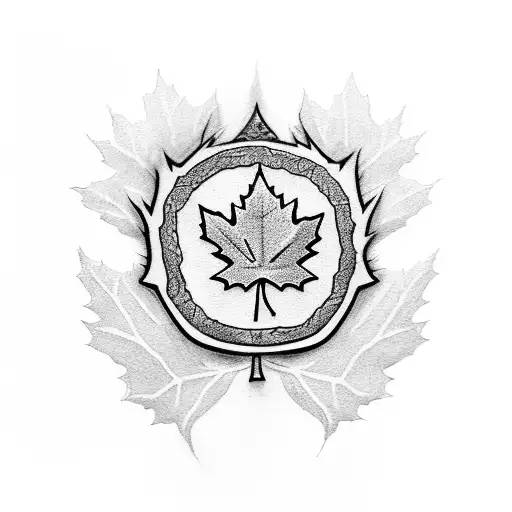 a tattoo with a Maple Leaf with a baseball inside, cardinals, a Scottish rampant lion, the words "quiet confidence" tattoo design idea