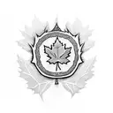 a tattoo with a Maple Leaf with a baseball inside, cardinals, a Scottish rampant lion, the words "quiet confidence" tattoo design idea