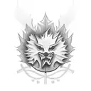 a tattoo with a Maple Leaf with a baseball inside, cardinals, a Scottish rampant lion, the words "quiet confidence" tattoo design idea