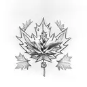 a tattoo with a Maple Leaf with a baseball inside, cardinals, a Scottish rampant lion, the words "quiet confidence" tattoo design idea