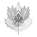 a tattoo with a Maple Leaf with a baseball inside, cardinals, a Scottish rampant lion, the words "quiet confidence" tattoo design idea