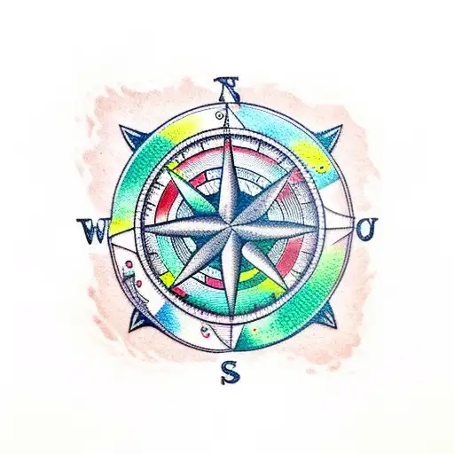 stormy sea, luck, nautical compass tattoo design idea