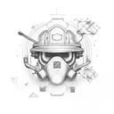 Dual idea, firefighter and Computer (cyberspace) with a diaginal seperation tattoo design idea