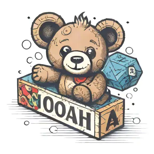 toy blocks with the name noah inside with a toy bear next to it tattoo design idea