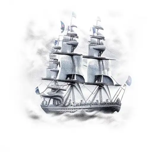 ghost pirate ship with only 2 masts and 5 cannons tattoo design idea
