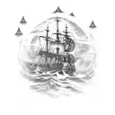 ghost pirate ship with only 2 masts and 5 cannons tattoo design idea