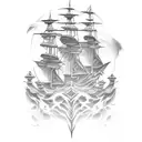 ghost pirate ship with only 2 masts and 5 cannons tattoo design idea