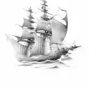 ghost pirate ship with only 2 masts and 5 cannons tattoo design idea