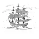 ghost pirate ship with only 2 masts and 5 cannons tattoo design idea