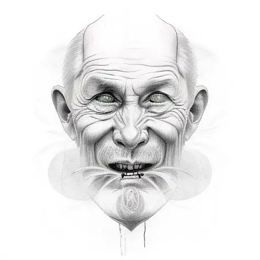 tatoo.of one face with two parts - funny / sad, lucky / unlucky, young man / old man tattoo design idea