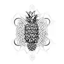 An intricate celtic knotwork design featuring upside-down pineapples tattoo design idea