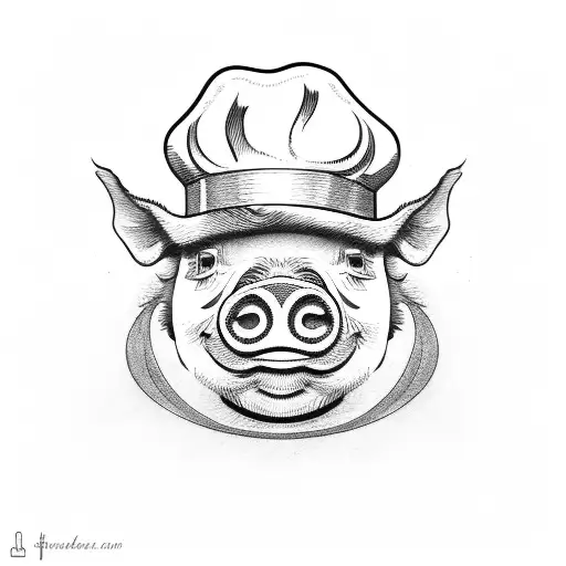 Pig frying bacon with a chef hat on  tattoo design idea