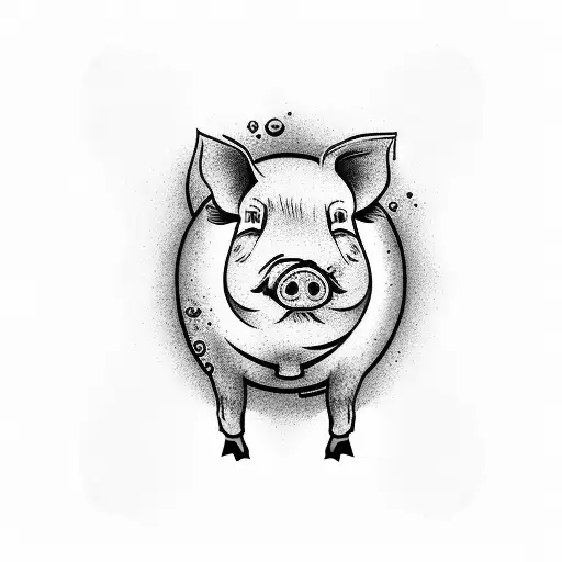 Pig frying bacon in a stove tattoo design idea