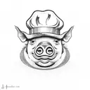 Pig frying bacon with a chef hat on  tattoo design idea