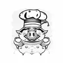 Pig frying bacon with a chef hat on  tattoo design idea