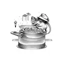 Pig frying bacon in a stove tattoo design idea