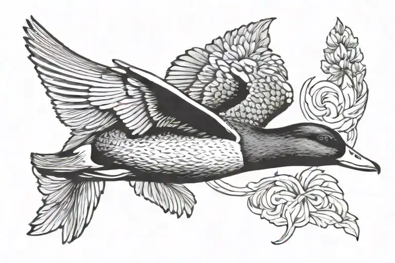 mallard duck flying tattoo design idea