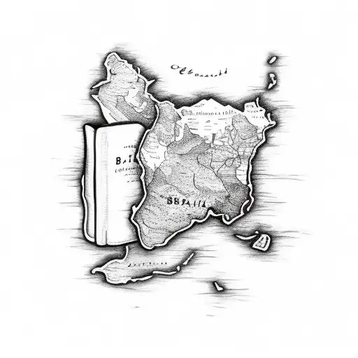 A sketch style tattoo of a map of Brazil with a coffee plant and a book, reflecting your love for Brazilian culture and reading tattoo design idea