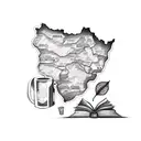 A sketch style tattoo of a map of Brazil with a coffee plant and a book, reflecting your love for Brazilian culture and reading tattoo design idea