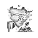 A sketch style tattoo of a map of Brazil with a coffee plant and a book, reflecting your love for Brazilian culture and reading tattoo design idea