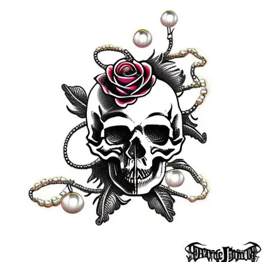 skulls with withering roses wrapped in jewels and strings of pearls  tattoo design idea
