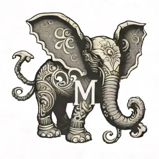 i need to make a tattoo that include a elephent , and this three letter , M , S, M , and i want it too minimal tattoo design idea