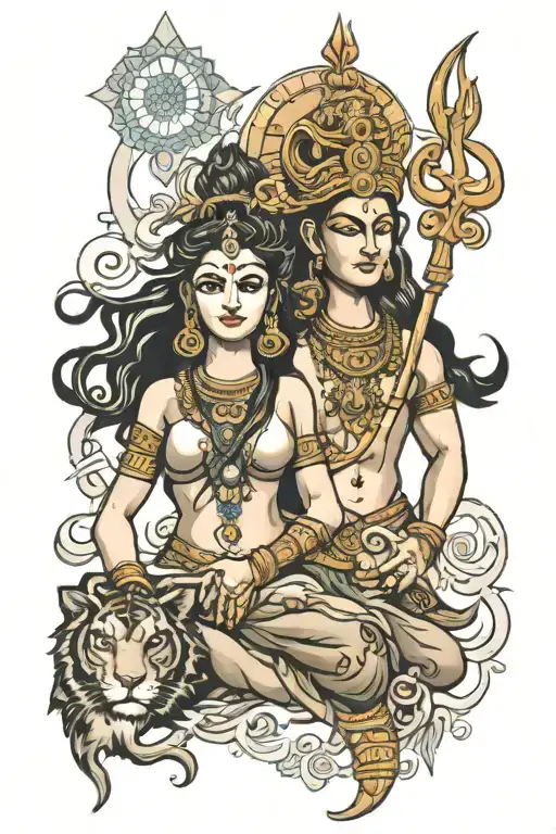 god shiva and durga indian goddess tattoo design idea