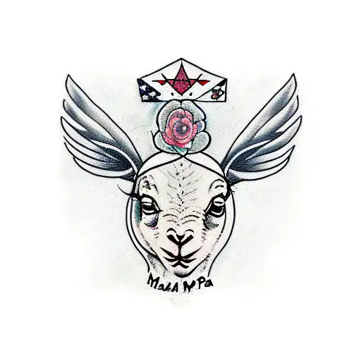 mama and papa welcome to the world lamb blindfolded with 3rd eye tattoo design idea