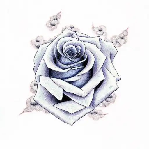 rose with blue butterflies and smoke tattoo design idea