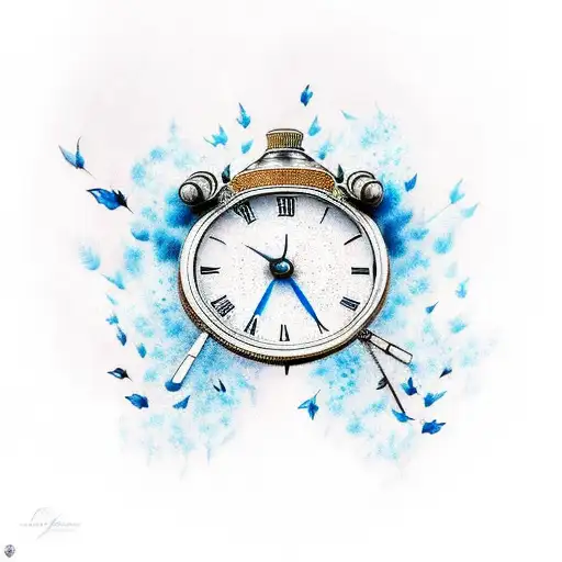 rose and a clock with blue butterflies and smoke tattoo design idea