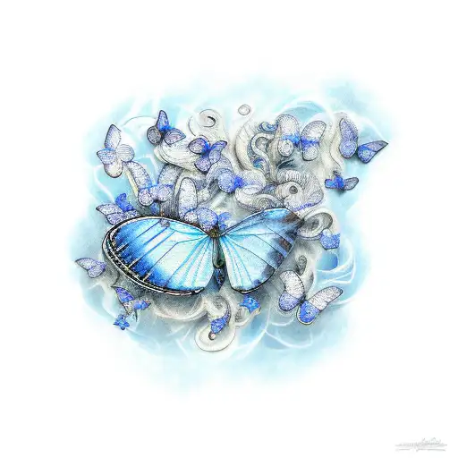 blue butterflies and smoke tattoo design idea