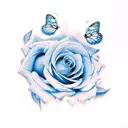 rose with blue butterflies and smoke tattoo design idea