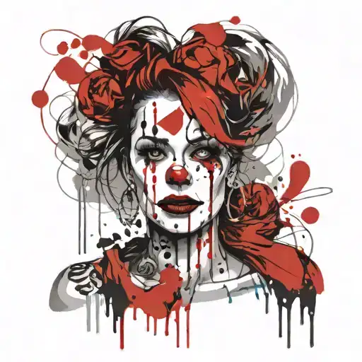 smilin clown woman face tattoo design idea