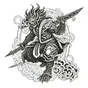 A blackwork design of the god Susanoo wielding his legendary sword tattoo design idea