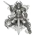 A blackwork design of the god Susanoo wielding his legendary sword tattoo design idea
