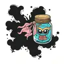 small jar from Elden ring dressed up like a power puff girl tattoo design idea