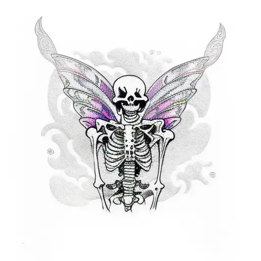 skeleton with fairy wings tattoo design idea