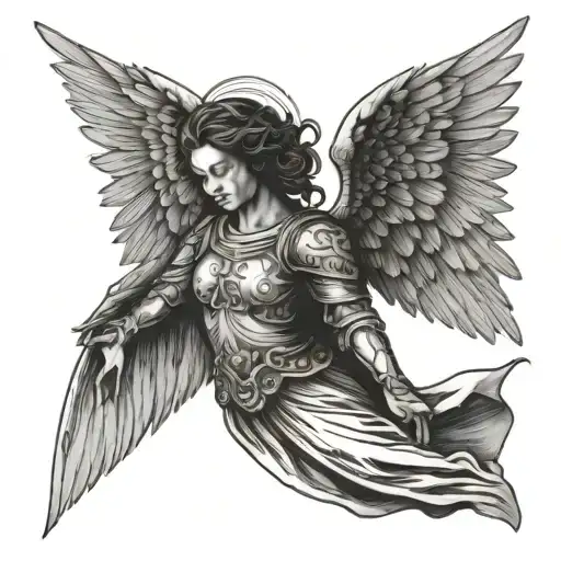 archangel with folded wings tattoo design idea