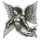 archangel with folded wings tattoo design idea