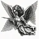 archangel with folded wings tattoo design idea