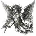 archangel with folded wings tattoo design idea