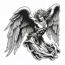 archangel with folded wings tattoo design idea